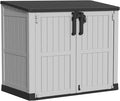 Outdoor Storage Shed Resin Tool Shed, 36 Cu Ft Waterproof Outdoor Horizontal Storage, Weather-Resistant Utility Shed with Air Vent for Trash and Lockable Doors, Garden Tools-Ruum Studio Home