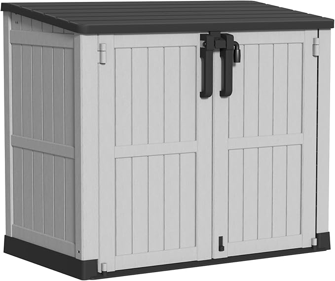 Outdoor Storage Shed Resin Tool Shed, 36 Cu Ft Waterproof Outdoor Horizontal Storage, Weather-Resistant Utility Shed with Air Vent for Trash and Lockable Doors, Garden Tools-Ruum Studio Home