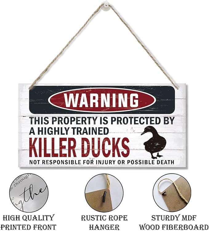 Warning Sign, Killer Ducks Warning Wood Plaque Sign, Funny Door Signs, Decorative Wood Hanging Suspension Plaque, Farmhouse Wooden Wall Decor, Outdoor Hanging Wooden Signs-Ruum Studio Home