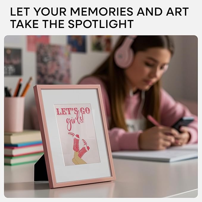 Homeforia A5 Frame Rose Gold, High End Metal 5.8 x 8.3 Picture Frames Matted to 4.1 by 5.8 inch Art, A5 Display Photo Frame with Mat A6, 5.8x8.3 Rose Poster Frames, Tempered Glass, Wall Kit, Set of 1-Ruum Studio Home