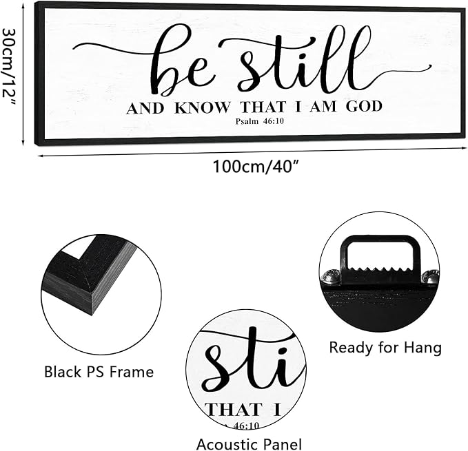 Be Still And Know That I Am God: Christian Bible Verse Wall Art Framed Scripture Sign Farmhouse Entryway Wall Hanging Plaque Religious Decor For Living Room Bedroom 12"X40"-Ruum Studio Home