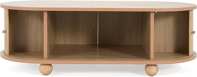 Oval Coffee Table with Storage for Living Room, Retro Charm Wooden Fluted Center Table, 47.24" Modern Classic Accordion Door Coffee Tables Dual Level Storage Side Table for Home,Office-Natural-Ruum Studio Home