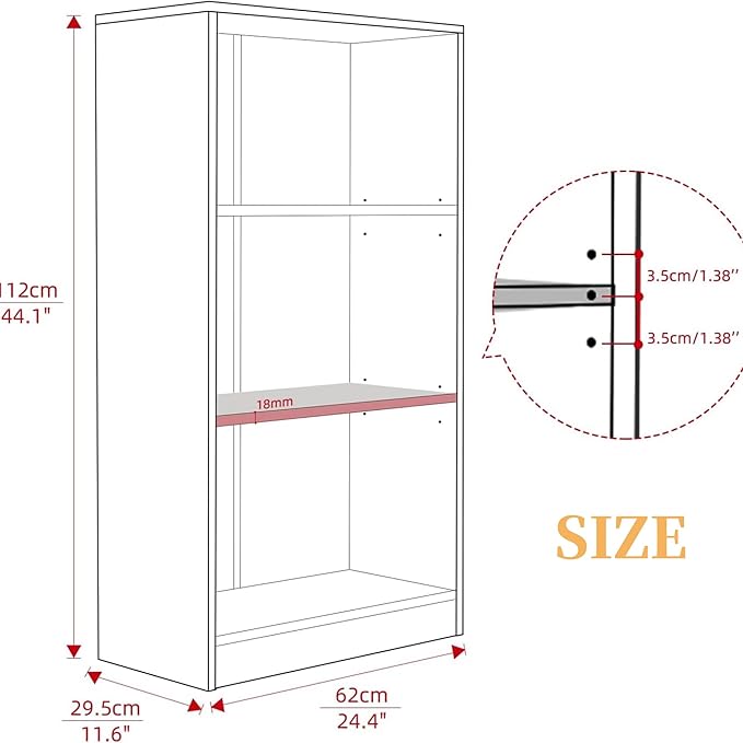 Bookshelf, Open Modern Bookshelf, 3 Shelf Bookcase with Freestanding Display Storage, Wooden Book Shelf for Bedroom, Living Room, Dinning Room, Office, Brown-Ruum Studio Home
