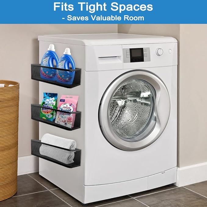 Picowe Magnetic Laundry Organizer, Extra Large Magnet Basket for Laundry Room,16.5lb Capacity Magnetic Shelf for Washer /Dryer, Fridge & Small Spaces (XL, Black)-Ruum Studio Home