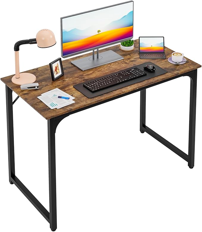 PayLessHere | 39 Inch Computer Desk | Brown | Office Desk with Metal Frame, Adjustable Feet | Water-Resistant, Scratchproof Surface | Sturdy Writing Table for Home Office or Study | Pack of 1-Ruum Studio Home