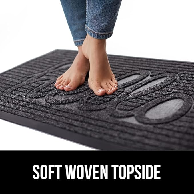 GORILLA GRIP 100% Waterproof All-Season WeatherMax Doormat 35x23, US Designed Natural Rubber, Stain and Fade Resistant, Low Profile Indoor Outdoor Door Mats, Easy Clean Patio Mat, Charcoal Hello-Ruum Studio Home