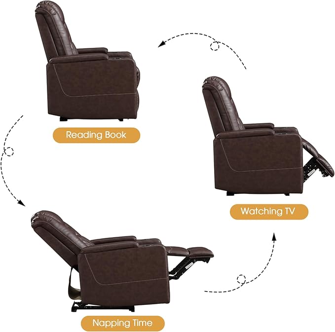 CANMOV Electric Power Recliner Chair Set of 2, Breathable Leather Home Theater Seating with Hidden Arm Storage, Power Recliner Chair for Living Room with USB Ports and Cup Holders,Red Brown-Ruum Studio Home