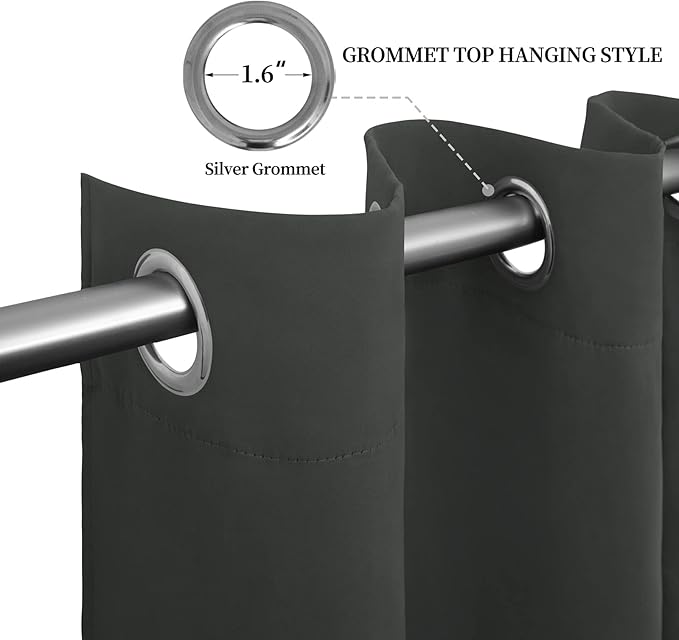Easy-Going Blackout Curtains for Bedroom, Solid Thermal Insulated Grommet and Noise Reduction Window Drapes, Room Darkening Curtains for Living Room, 2 Panels (52x108 in,Dark Gray)-Ruum Studio Home