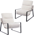 DUOMAY Modern White Sherpa Accent Chair Set of 2, Comfy Lounge Lazy Chair with Metal Leg, Mid-Century Corner Arm Chair for Living Room Bedroom Office Apartment-Ruum Studio Home