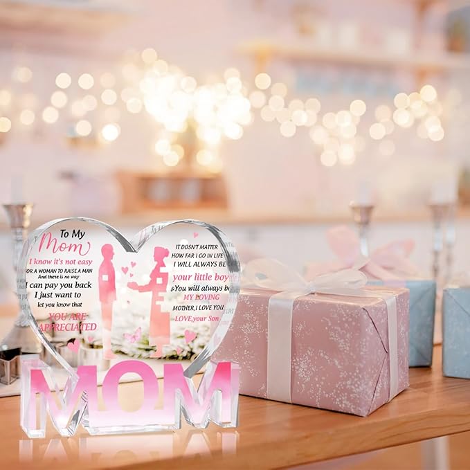 Mothers Day Gifts Best Mom Gifts -Gifts for Mom from Daughter Son - Best Mom Ever Gifts Unique Mother Birthday Acrylic Heart-Shaped Plaque Desk Decorations Present for Mom Christmas Anniversary-Ruum Studio Home