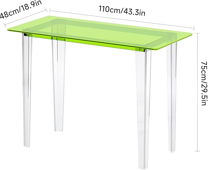Acrylic Desk, Modern Study Table for HomeOffice-Extended Surface Multi-Purpose Console & EntrywayTable, Sturdy Lightweight Design (42.5-inch, Green)-Ruum Studio Home