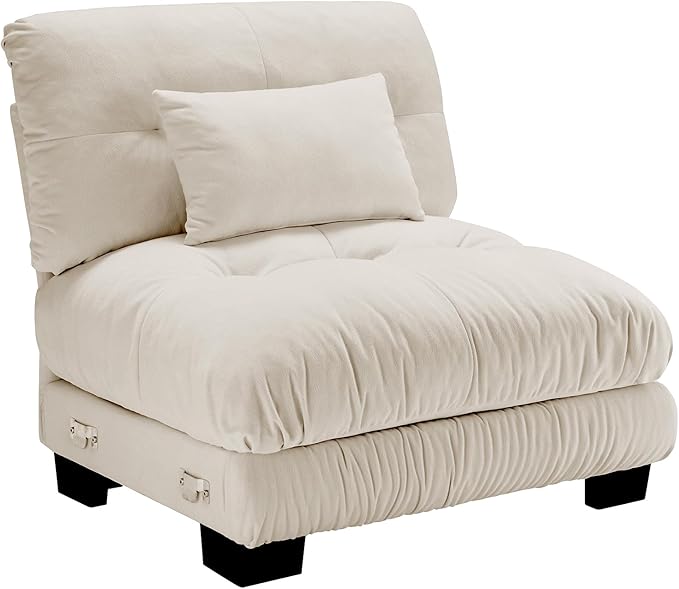 Armless Sofa W/1 Pillow - Light Coffee-Ruum Studio Home