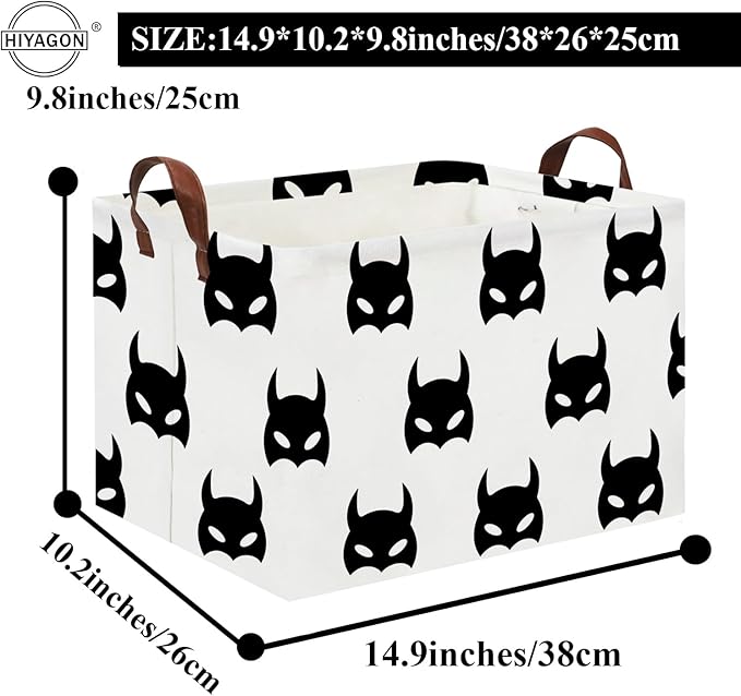 HIYAGON Batman Basket Kids Storage Basket Cute Basket Empty Toy Storage Bin Organizer Box Rectangular Room Decor for Home Books(Black bats)-Ruum Studio Home