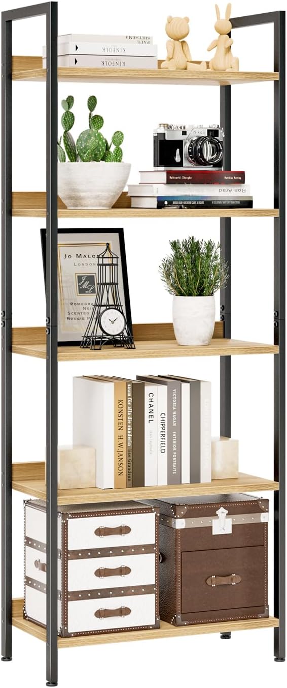 NUMENN Bookshelf, 5 Tier Bookshelves, Home Office Bookcase Shelf Storage Organizer, Free Standing Storage Shelving Unit for Bedroom, Living Room and Home Office, Natural-Ruum Studio Home