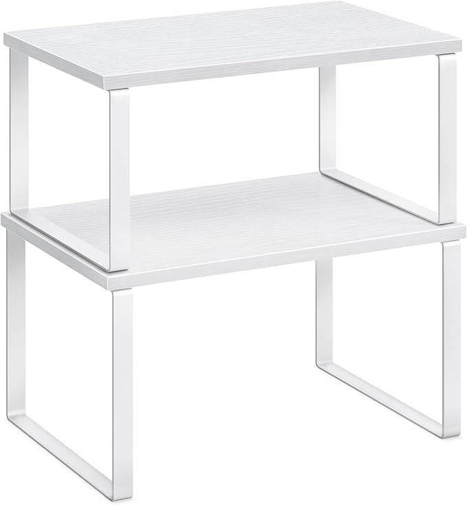 SONGMICS Cabinet Organizer Shelf, Set of 2 Kitchen Counter Shelves, Kitchen Storage, Spice Rack, Stackable, Expandable, Metal and Engineered Wood, Cloud White and Snow White UKCS02W01-Ruum Studio Home