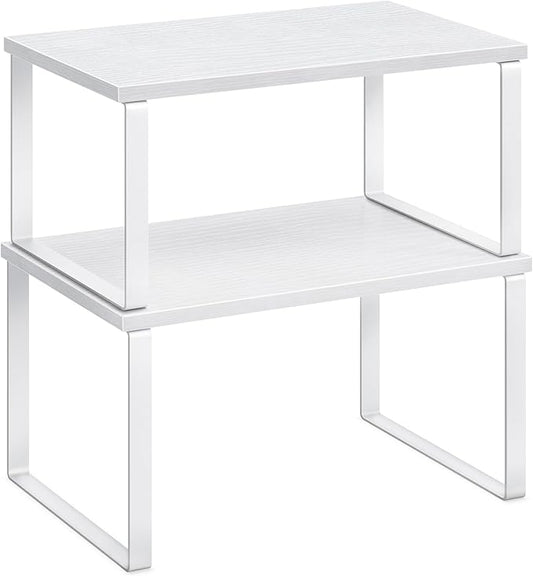 SONGMICS Cabinet Organizer Shelf, Set of 2 Kitchen Counter Shelves, Kitchen Storage, Spice Rack, Stackable, Expandable, Metal and Engineered Wood, Cloud White and Snow White UKCS02W01-Ruum Studio Home