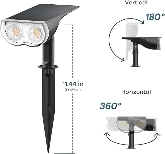 Linkind Solar Lights Outdoor Waterproof IP67, StarRay Dusk-to-Dawn Outdoor Solar Lights, 3 Lighting Modes Solar Spot Lights Outdoor for Garden, Yard, Landscape (Daylight, 4 Pack)-Ruum Studio Home