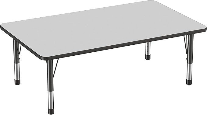FDP Rectangle Activity School and Classroom Kids Table (36 x 60 inch), Toddler Leg, Adjustable Height 15-24 inches - Gray Top and Black Edge-Ruum Studio Home