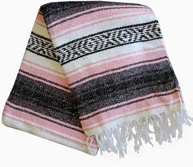 Del Mex Classic Mexican Blanket, Large Authentic Woven Falsa Throw (70"x50"), Artisan Southwest Décor for Beach, Yoga, Outdoors (Pink)-Ruum Studio Home