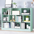 IOTXY Open Shelf Low Bookcase - Wooden 3-Tier Floor Standing Display Cabinet Organizer with Base, 10 Cubes Short Horizontal Bookshelf in Tiffany-Green-Ruum Studio Home
