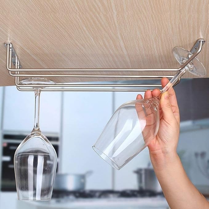 Soro Essentials- 16" Glass Hanging Stemware Rack Chrome Plated Set of 2- Wine Glass Hangers Under Shelf Cabinet Wire Wine Holder Storage Hanger for Cabinet Kitchen Bar or Home-Ruum Studio Home