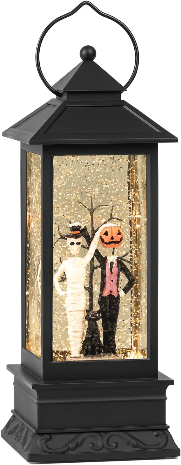 Halloween Snow Globes, Skull and Black Cat Scene Snow Globes, Glittering Lantern with Timer, Snow Globe Lantern USB or Battery Powered for Halloween Decor-Ruum Studio Home