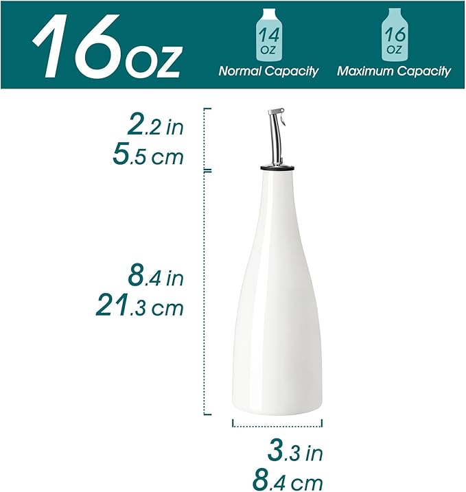 vancasso 16 Oz Ceramic Olive Oil Dispenser Bottle, Bottle Dispenser with Spout and Funnel for Kitchen,Suitable for Oil, Vinegar, Coffee Syrups & Other Liquids, White-Ruum Studio Home