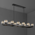 59 Inch Black Rectangle Wagon Wheel Chandeliers, Black Chandelier for Dining Room Over Table, Modern Crystal Long Chandelier, Farmhouse Large Linear Chandeliers for Kitchen Island-Ruum Studio Home