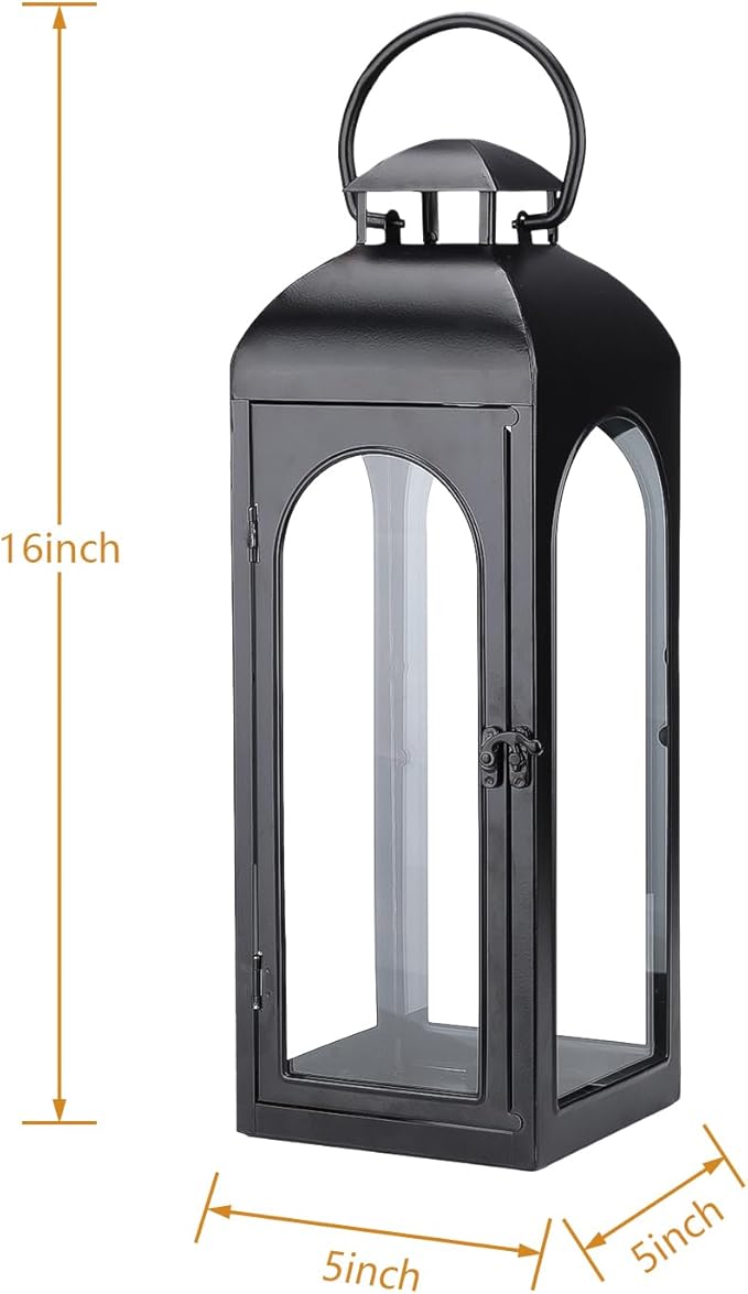 Bdor 16 Inches Metal and Tempered Glass Candle Lantern - Premium Outdoor Lantern, Decorative Lanterns with Handcrafted Design for Patio, Garden & Indoor Decor-Ruum Studio Home