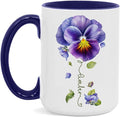 Pansy Design Ceramic Cup, Personalized Name Flower Themed Mug, Custom Coffee Cup For Pansy Flower Lover, Customized Floral Accent Mug 11oz 15oz, Pansy Cup Gift For Daughter-Ruum Studio Home