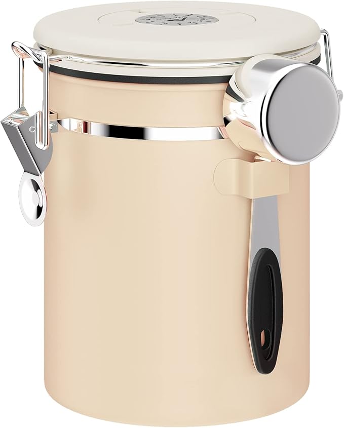 ShanSon Coffee Canister Airtight Coffee Container Stainless Steel Coffee Bean Storage Container with CO2 Release Valve and Scoop Coffee Canister for Beans,Grounds,Sugar,Flour,Tea,Cereal,22OZ,Brown-Ruum Studio Home