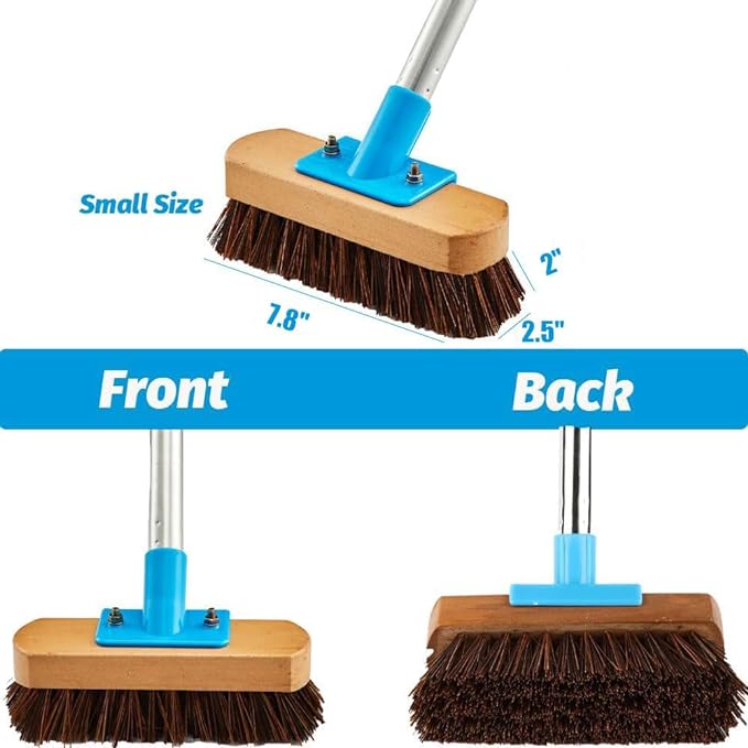 Heavy Duty Deck Brush with Long Handle - 60" Floor Scrub Brush with Stiff Natural Palmyra Bristles, Outdoor Scrubber Brushes for Cleaning Rough Surface, Concrete Floor, Patio, Garden, Sidewalk-Ruum Studio Home