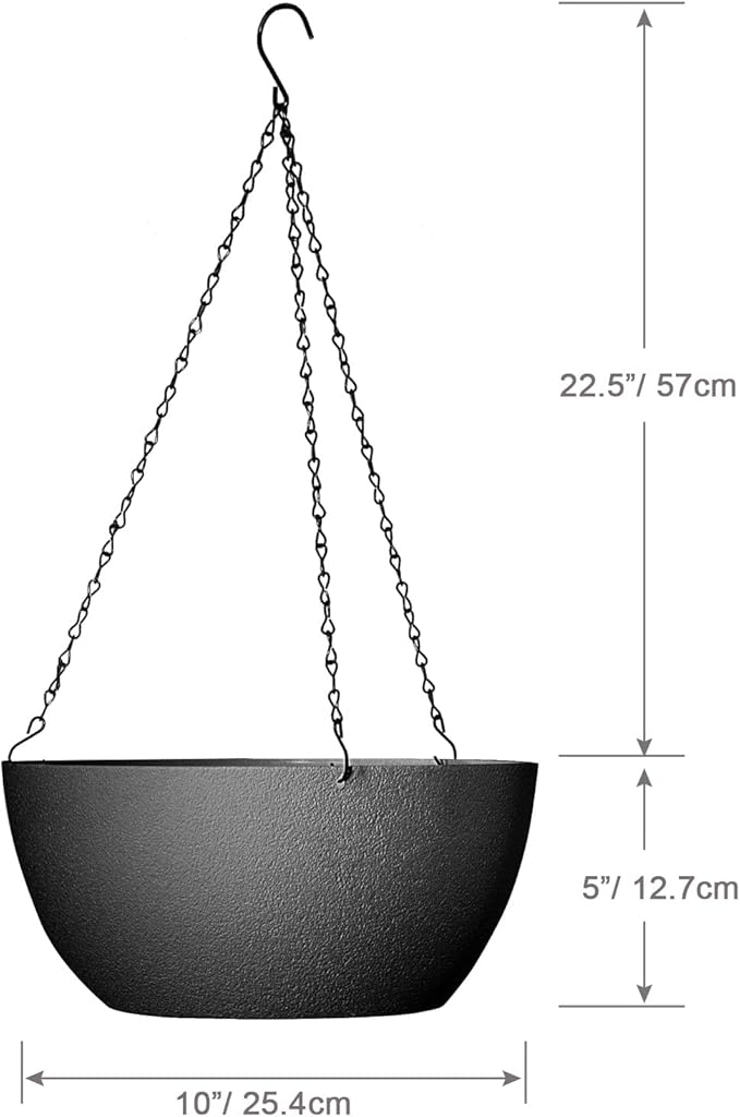10 inch Hanging Planters for Outdoor Indoor Plants with Drainage Holes and Chain, 2 Pack Round Hanging Flower Pots for Garden Home Porch Decor, Black-Ruum Studio Home