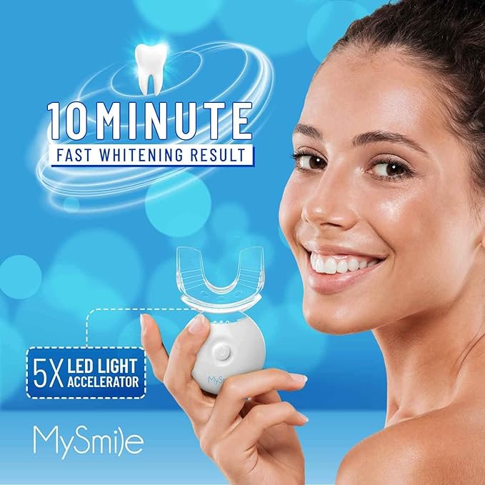 MySmile Teeth Whitening Kit with LED Light, 10 Min Non-Sensitive Fast Teeth Whitener with 3 Carbamide Peroxide Whitening Gel, Helps to Remove Stains from Coffee, Smoking, Wines, Soda, Food-Ruum Studio Home