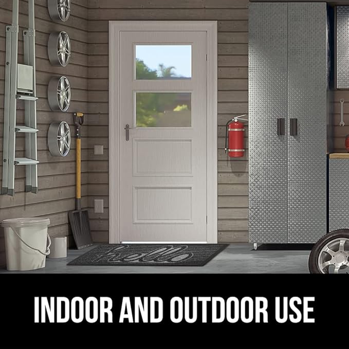 GORILLA GRIP 100% Waterproof All-Season WeatherMax Doormat, 47x35, US Designed Natural Rubber, Stain and Fade Resistant, Low Profile Indoor Outdoor Door Mats, Easy Clean Patio Mat, Charcoal Hello-Ruum Studio Home