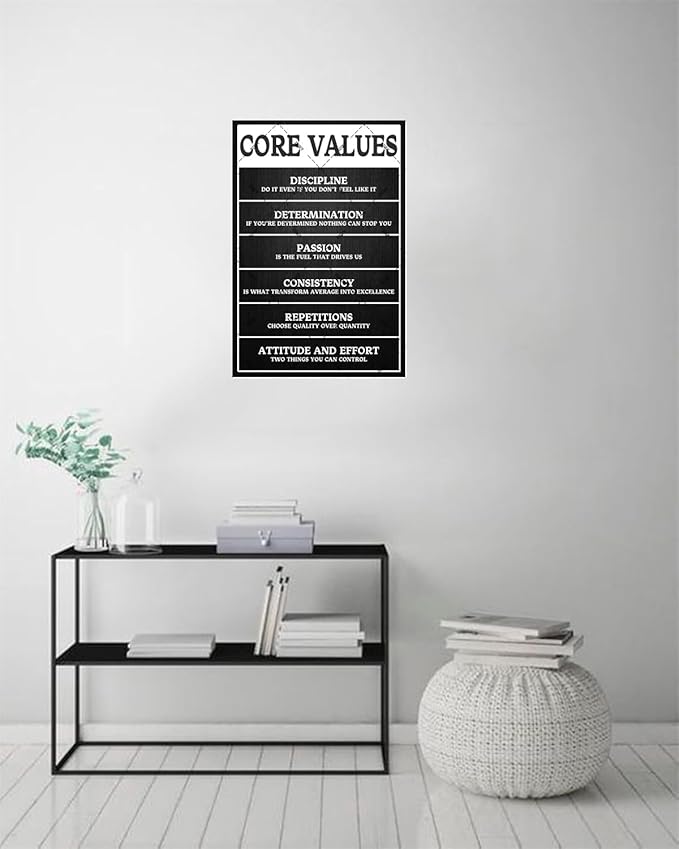 Core Values Motivational Metal Tin Sign - 12x8 Inch Inspirational Wall Art Poster, Positive Quote Office Decor for Workplace, Living Room, Bathroom, Home & Gym - Rustic Vintage Home Decoration Gift-Ruum Studio Home
