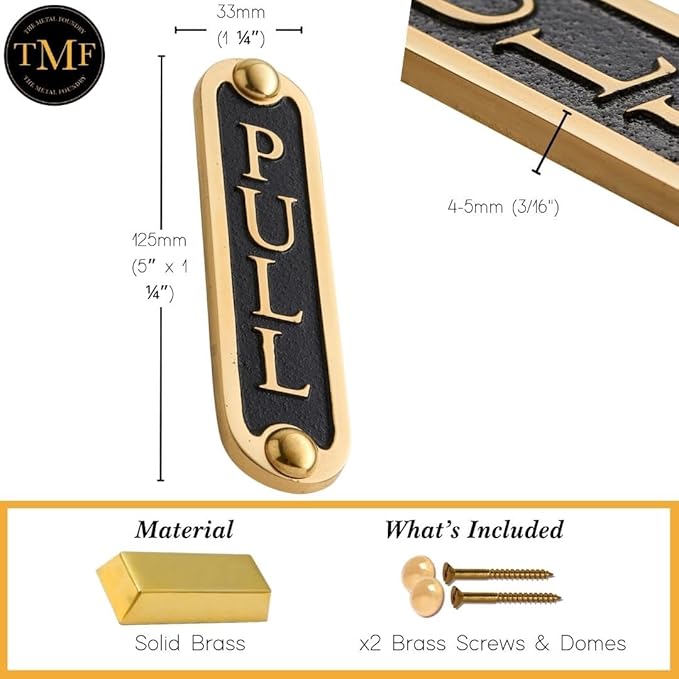 PULL Brass Door Sign. Traditional Style Home Décor Wall Plaque Handmade By The Metal Foundry UK.-Ruum Studio Home