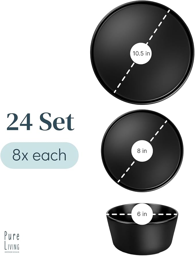 Matte Black Dinnerware Set - Ultra Chic Stoneware for 8-24pcs Plate Set - Dishwasher and Microwave Safe - Ceramic Plates and Bowls-Ruum Studio Home
