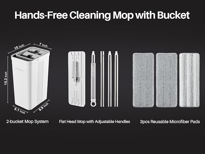 JOYMOOP Mop and Bucket with Wringer Set for Home, Flat Mop and Bucket System, Mops for Floor Cleaning and Wall Cleaner, with 3 Reusable Microfiber Mop Pads-Ruum Studio Home