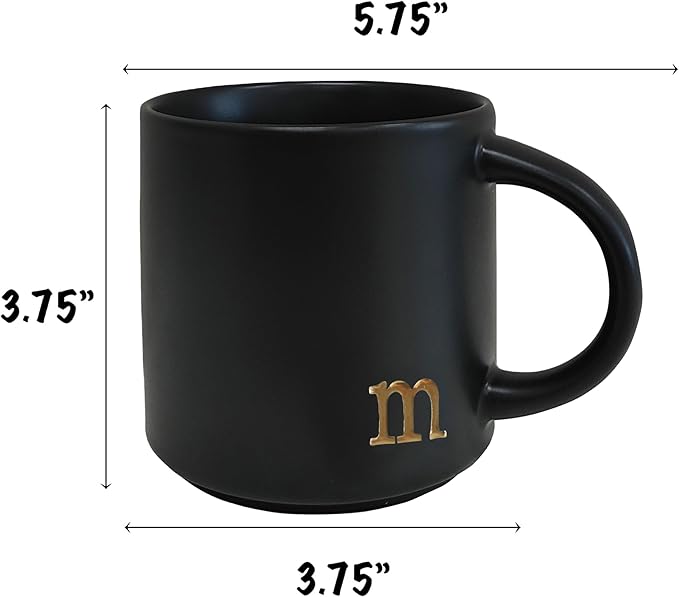 COLLECTIVE HOME - Black Monogram Ceramic Mugs, 15 oz Golden Initial Coffee Cups, Elegant Alphabet Tea Mugs, Personalized Halloween Mug with Gift Box, Perfect for Office and Home Décor (m)-Ruum Studio Home