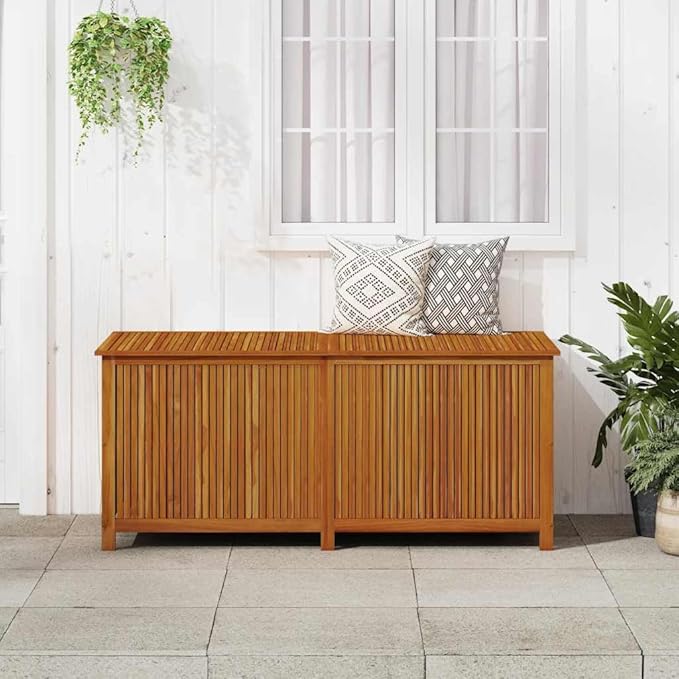 vidaXL Outdoor Storage Box, [Load Capacity Gallon] Deck Box with Gas-Lift Lid, Storage Chest with Water-Resistant Zippered Bag Inside, 68.9''x31.5''x29.5'', Solid Acacia Wood-Ruum Studio Home