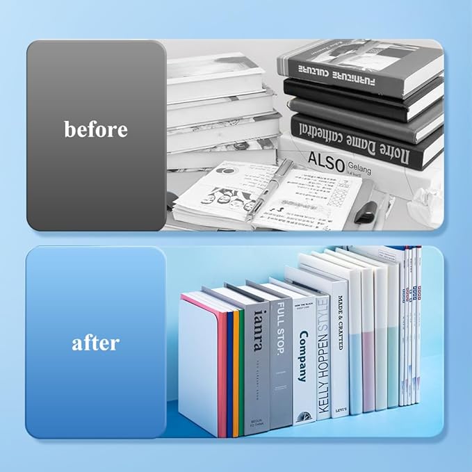 M&G Book Ends 1 Pair, Blue Large Metal Bookends for Shelves, L-Type Book Stopper for Heavy Books, Non-Skid Bookstand for Office Home School Supplies-Ruum Studio Home