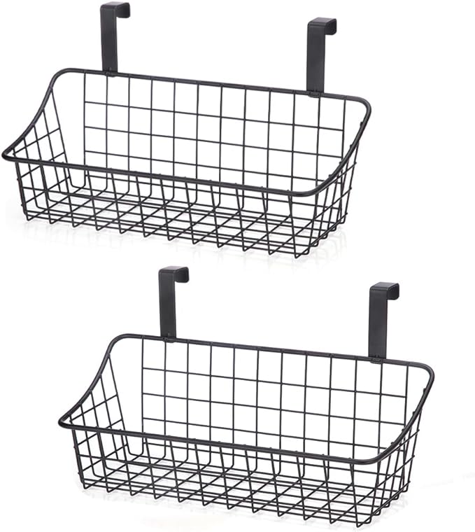 LeleCAT Cabinet Door Organizer Basket with hook Grid Storage Basket, Hang it behind a door or on a railing,BLack,4 Pack-Ruum Studio Home