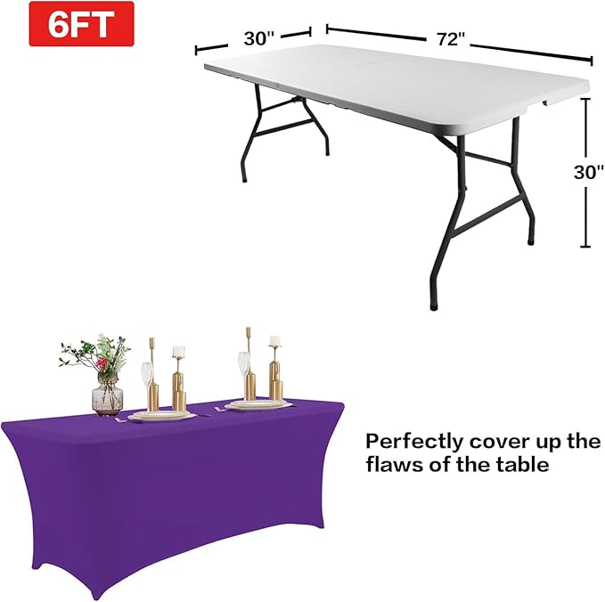 IVAPUPU 2 Pack 8FT Table Cloth for Rectangular Fitted Events Stretch Purple Table Covers Washable Cover Spandex Tablecloth Protector for Party, Wedding, Cocktail, Banquet, Festival-Ruum Studio Home