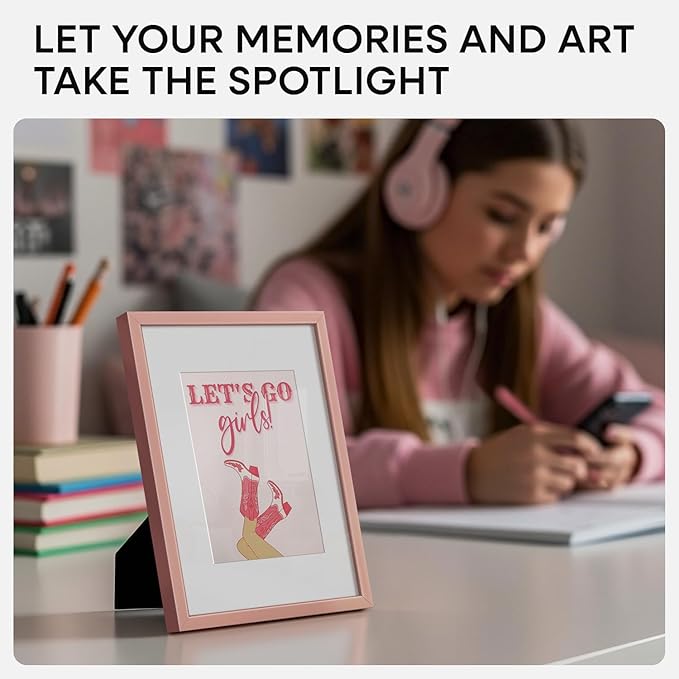 Homeforia Rose Gold 5x7 Picture Frame, High End Metal 5 x 7 Frames with Mat 4 x 6 for Print, 5by7 Desk Frame Matted to 4x6 inch Photo, 5 by 7 Wall or Tabletop Frame, Tempered Glass, Wall Kit, Set of 1-Ruum Studio Home