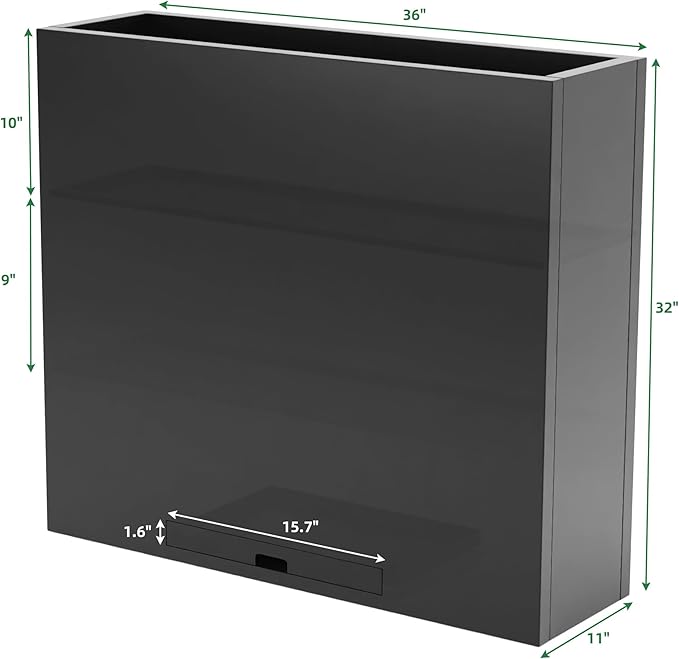 KOL Galvanized Steel Planter Box, with Insert Tray Drainage Holes, Rectangular Black Powder Coated Metal Planter, Outdoor Use, Heavy Duty Modern Flower Pot (Black, 36" H x 11" W x 32" L)-Ruum Studio Home