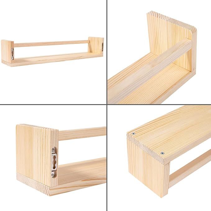 AZSKY Nursery Book Shelves 24 Inch Rustic Natural Wood Floating Shelves,Wall Book Shelves for Farmhouse,Bathroom Décor,Kitchen Spice Rack or Book Shelf Organizer for Home Décor,a Set of 3 Same Sizes-Ruum Studio Home
