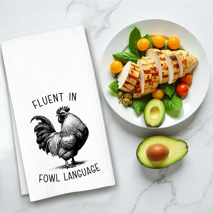 Chicken Dish Towel, Waffle Weave Microfiber Kitchen Cloth, Rustic Rooster Decor Accent, Farmhouse Style Gift for Chicken Lovers, Funny Country Hand Towel for Kitchen Bathroom - A05-Ruum Studio Home