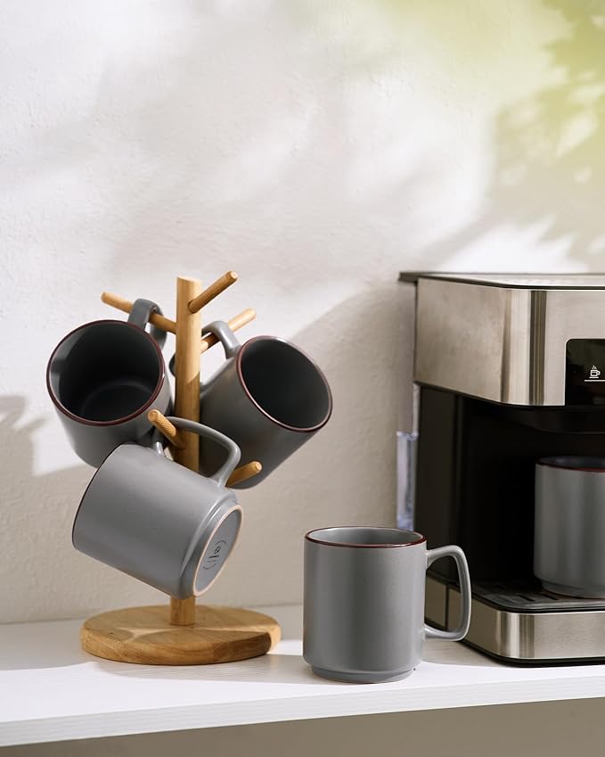 famiware Coffee Mugs Set of 6, Nebula 14oz Coffee Mugs, Ceramic Cup Set with Handle for Latte, Tea, Milk, Cappuccino, Cocoa, Dark Gray-Ruum Studio Home