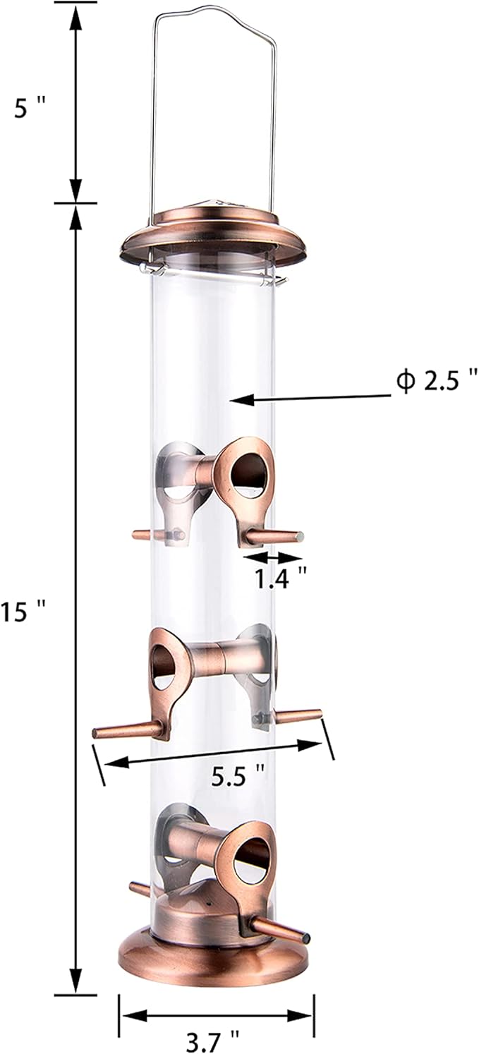 iBorn Metal Bird Feeders Brushed Copper Wild Bird Feeder for Outdoors Hanging All Metal Brushed Copper Finishing 14 Inch 6 Port(Seed is not Included)-Ruum Studio Home
